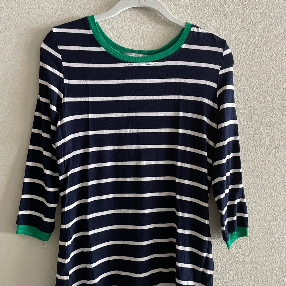 green & navy striped 3/4 sleeve shirt